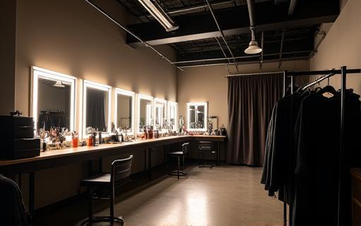 Professional makeup and changing room with mirrors and stations
