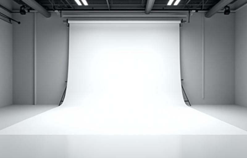 Wide shot of the main studio floor with ample space and basic setup